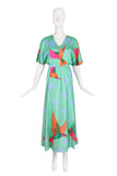 Hanae Mori Maxi Dress w/Exotic Bird Print