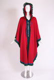 Yves Saint Laurent Red Hooded Wool Cape w/Fringe 1970's