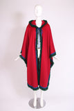 Yves Saint Laurent Red Hooded Wool Cape w/Fringe 1970's