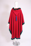 Yves Saint Laurent Red Hooded Wool Cape w/Fringe 1970's