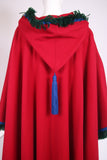 Yves Saint Laurent Red Hooded Wool Cape w/Fringe 1970's