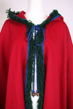 Yves Saint Laurent Red Hooded Wool Cape w/Fringe 1970's