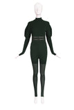Alaia Green Knit Body Suit, Stirrup Leggings & Leather Belt