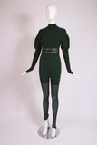 Alaia Green Knit Body Suit, Stirrup Leggings & Leather Belt