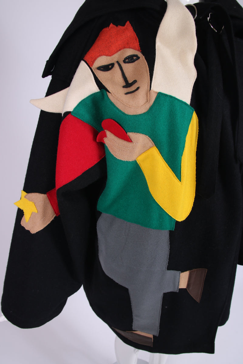 Jean-Charles de Castelbajac Black Wool Oversized Coat w/Felted
