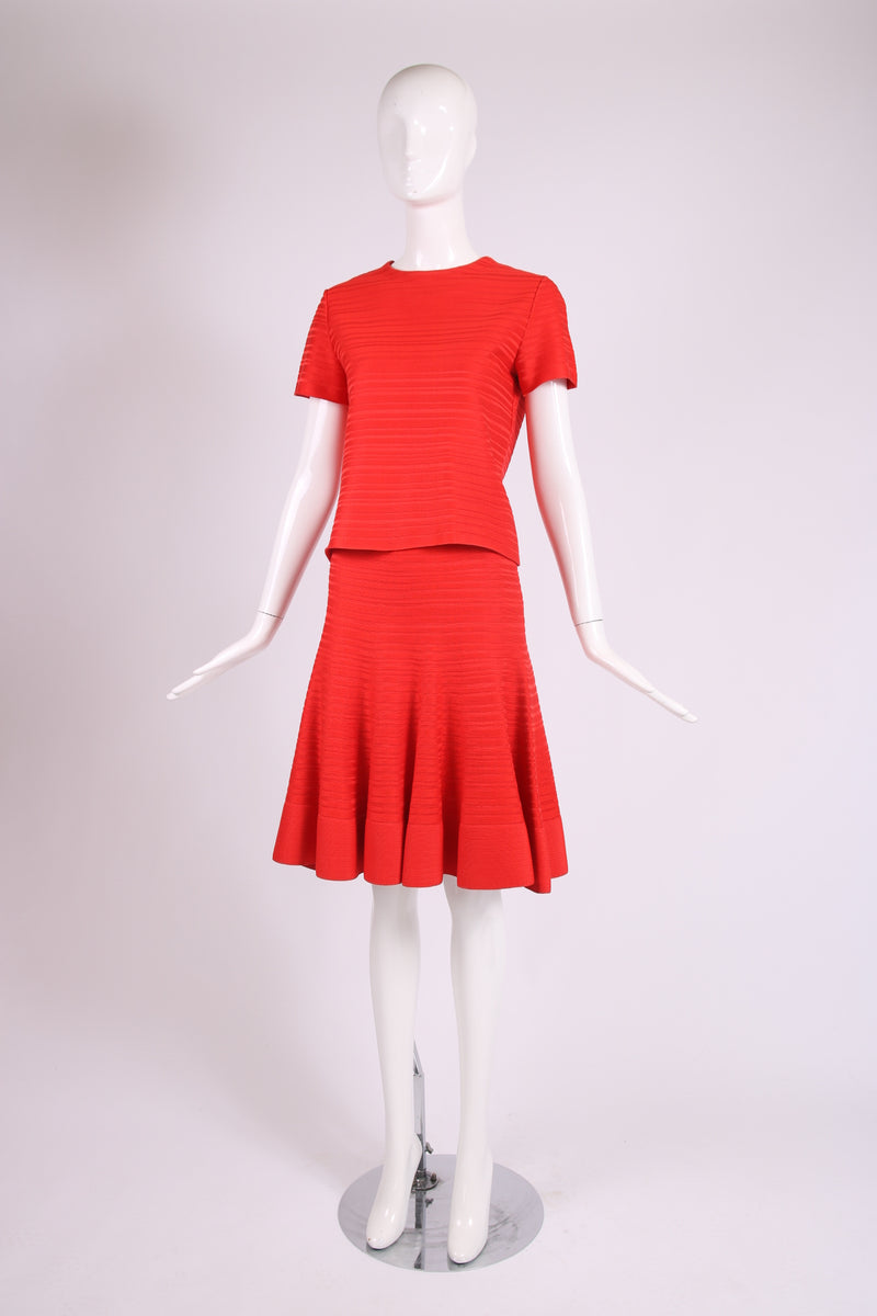 Christian Dior Red Ribbed Crop Top & Skirt Ensemble – Rachel Zabar
