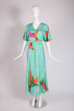 Hanae Mori Maxi Dress w/Exotic Bird Print