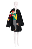 Jean-Charles de Castelbajac Black Wool Oversized Coat w/Felted, Winged Man