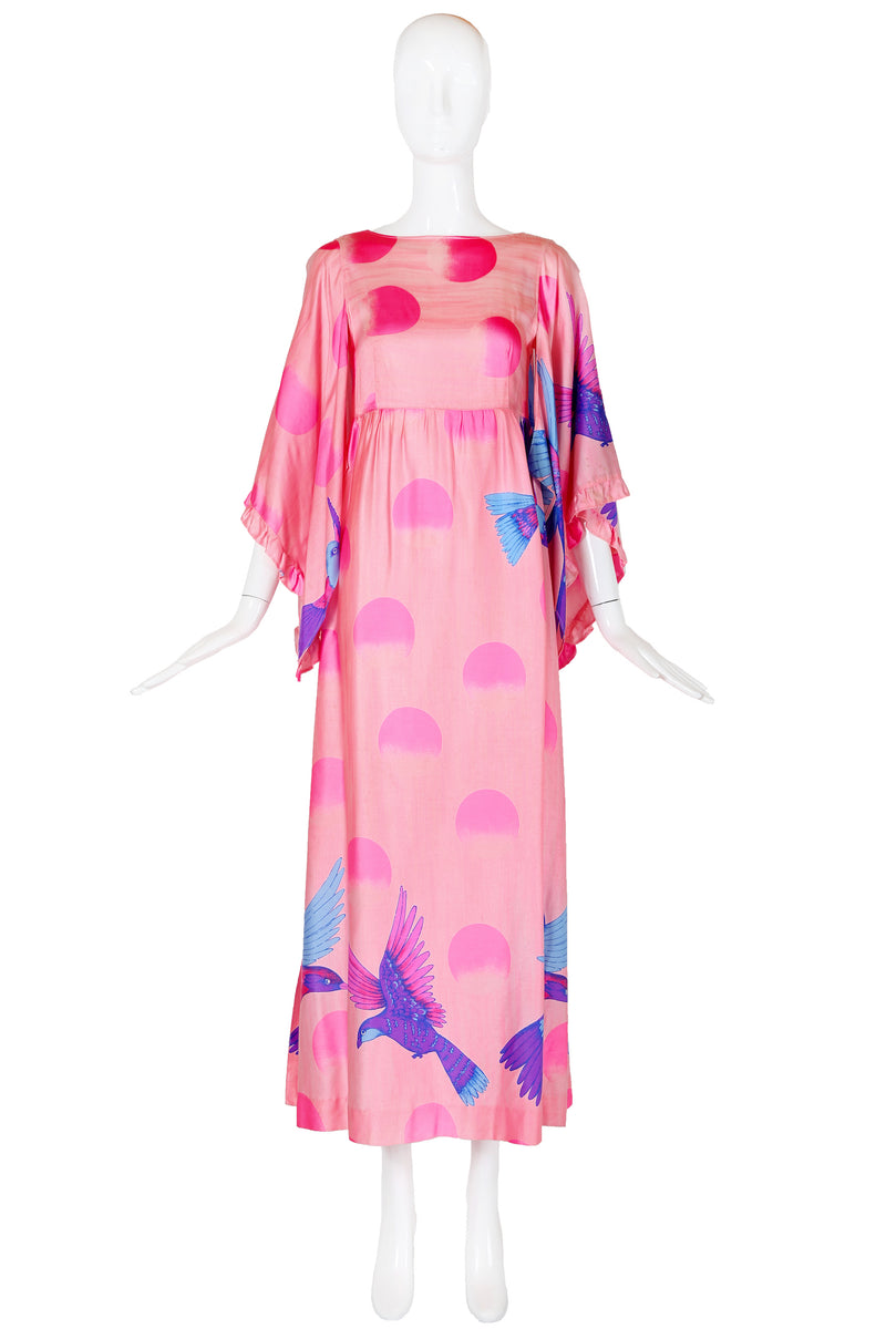 Hanae Mori Exotic Bird Motif Maxi Dress Rachel Zabar Vintage