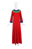 Iconic Yves Saint Laurent Red Wool Maxi Dress w/Blue & Green Trim