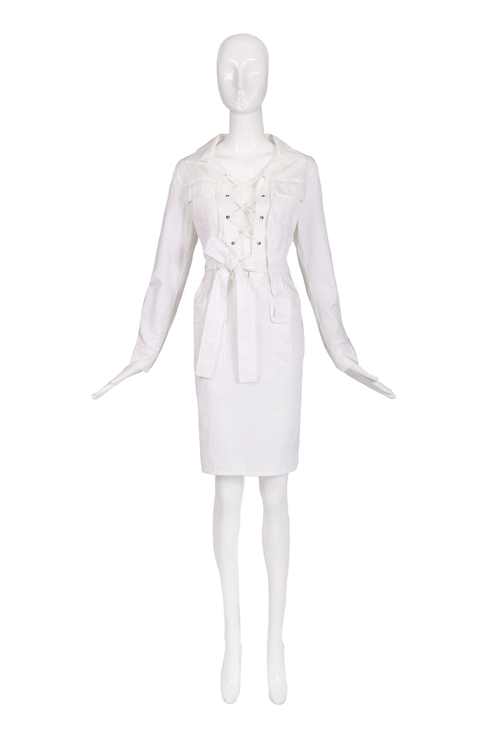 Yves Saint Laurent White Cotton Safari Dress – Rachel Zabar Vintage Yves Saint Laurent White Cotton Safari Dress – Rachel Zabar Vintage