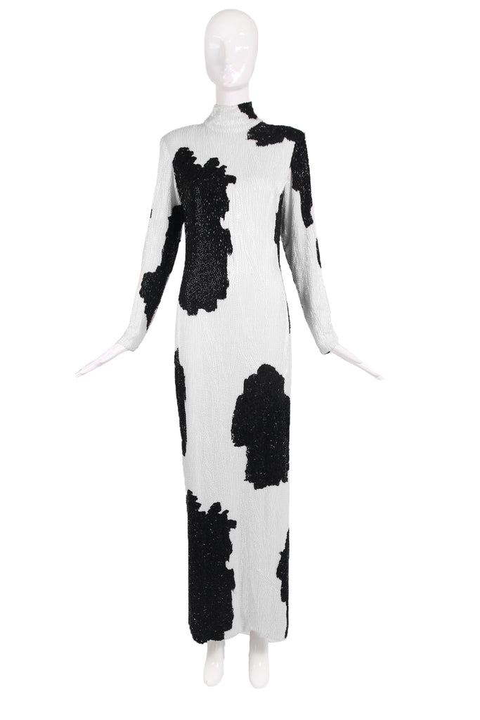 Bob Mackie Black & White Beaded Evening Gown Rachel Zabar Vintage Bob Mackie Black & White Beaded Evening Gown Rachel Zabar Vintage