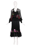 Galliano for Christian Dior Silk 3-Piece w/Velvet Floral Motif