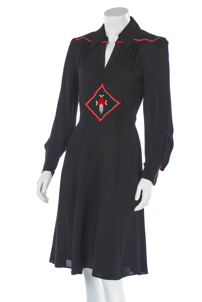 1970's Ossie Clark Dress w/Embroidered Floral Motif Rachel Zabar Vintage 1970's Ossie Clark Dress w/Embroidered Floral Motif Rachel Zabar Vintage