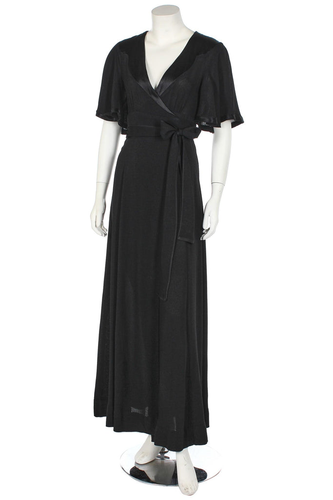 1970's Ossie Clark Black Wrap Dress w/Satin Trim Rachel Zabar Vintage 1970's Ossie Clark Black Wrap Dress w/Satin Trim Rachel Zabar Vintage