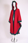 Yves Saint Laurent Red Hooded Wool Cape w/Fringe 1970's