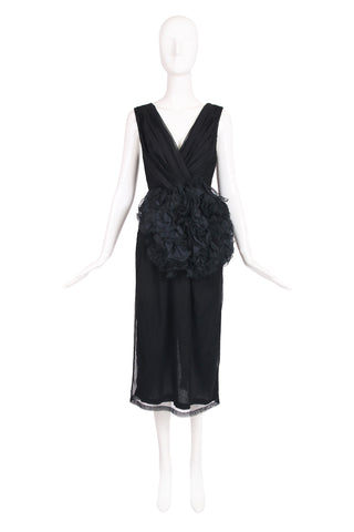Dries Van Noten Black Sleeveless Cocktail Dress w/Oversized Flower