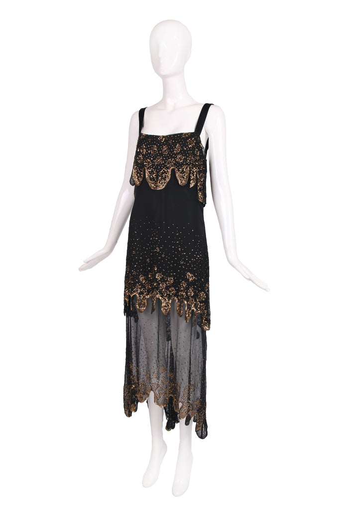 Valentino Black Chiffon Layered Cocktail Dress w/Gold Sequins Rachel Zabar Vintage Valentino Black Chiffon Layered Cocktail Dress w/Gold Sequins Rachel Zabar Vintage