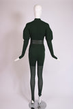 Alaia Green Knit Body Suit, Stirrup Leggings & Leather Belt