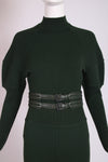 Alaia Green Knit Body Suit, Stirrup Leggings & Leather Belt