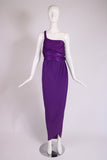 Halston Purple Silk Single Shoulder Silk Evening Gown