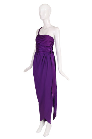 Halston Purple Silk Single Shoulder Silk Evening Gown