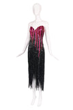 Bob Mackie Red, Pink & Black Beaded & Sequined Strapless Cocktail Dress