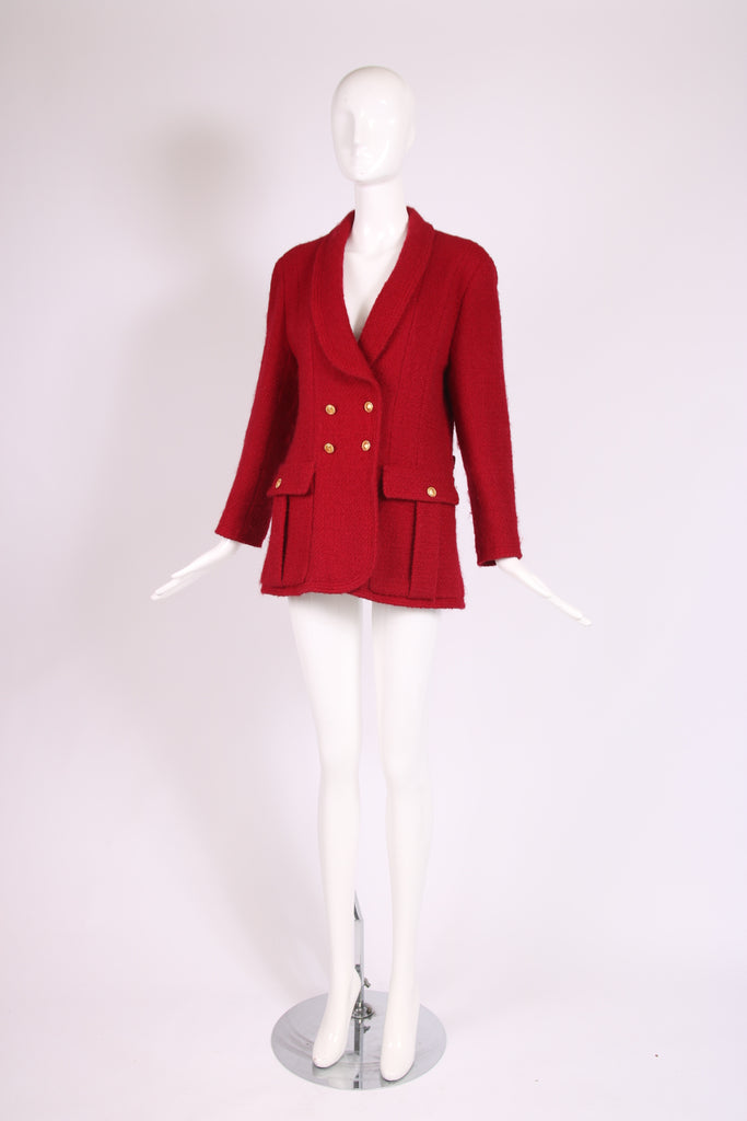veste chanel blazer bouton logo cc m 40 en laine rouge