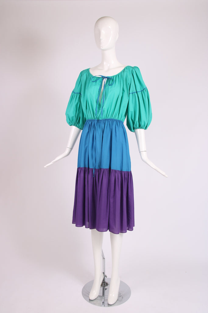 Yves Saint Laurent Green, Blue & Purple Cotton Colorblock Day Dress – Rachel Zabar Vintage
