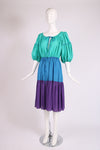 Yves Saint Laurent Green, Blue & Purple Cotton Colorblock Day Dress
