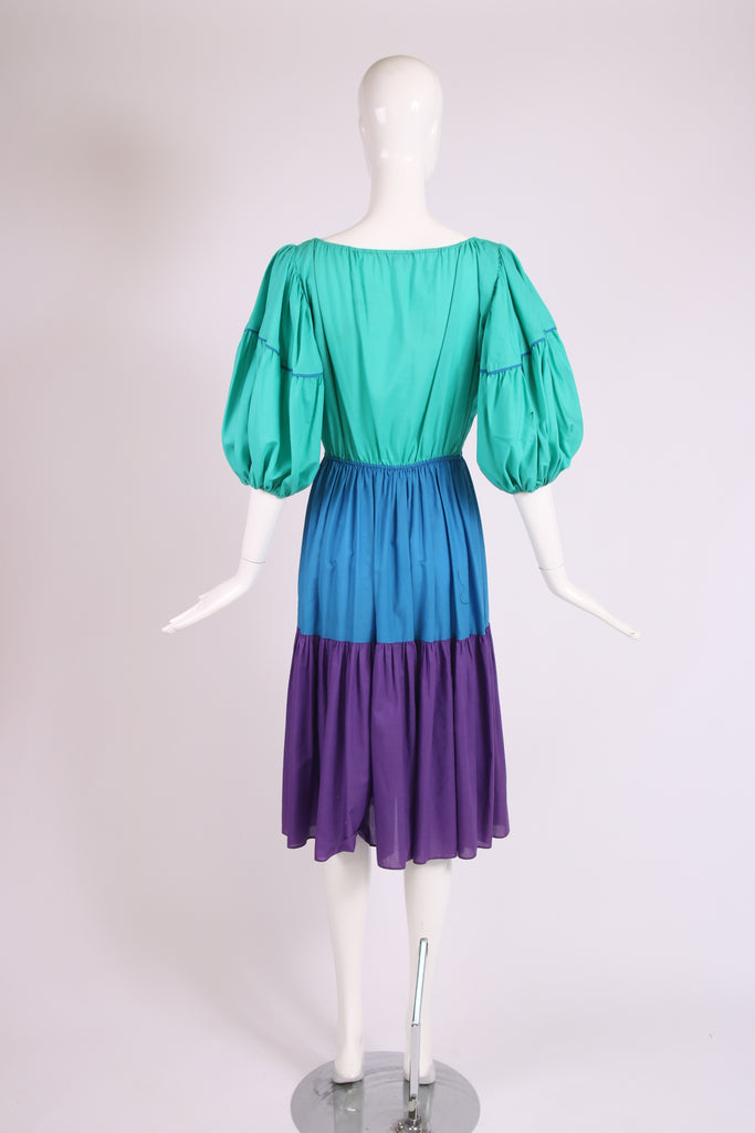 Yves Saint Laurent Green, Blue & Purple Cotton Colorblock Day Dress Rachel Zabar Vintage Yves Saint Laurent Green, Blue & Purple Cotton Colorblock Day Dress Rachel Zabar Vintage