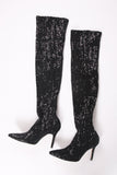 Manolo Blahnik Black Sequin Stretch Thigh High High-Heeled Boots