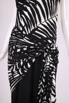 Yves Saint Laurent Black & White Silk Leaf Print Single Shoulder Gown
