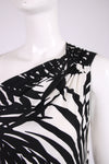 Yves Saint Laurent Black & White Silk Leaf Print Single Shoulder Gown
