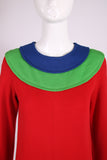 Iconic Yves Saint Laurent Red Wool Maxi Dress w/Blue & Green Trim