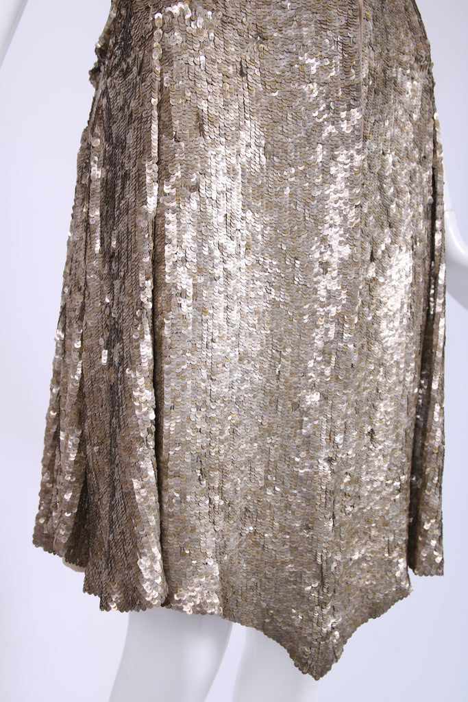 alexander mcqueen sequin dress ALEXANDER McQUEEN c.1999 Vtg Grey Sequin Beaded Lace Embellished Cutout Dress
