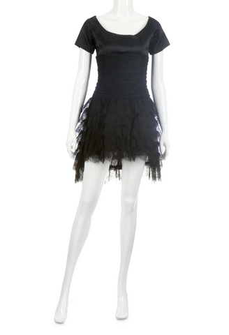 1980's Chanel Black Silk & Lace Cocktail Dress