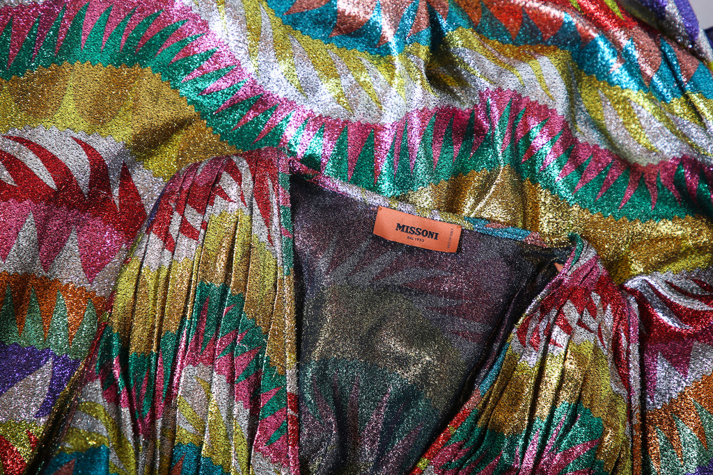 missoni orange label dress Vintage 1980s Missoni Orange Label Trapeze Dress Blue Floral Swingy Wool Jersey Knit With Pockets M