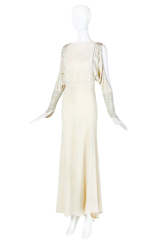 1930's Off-White Bias Cut Goddess Gown