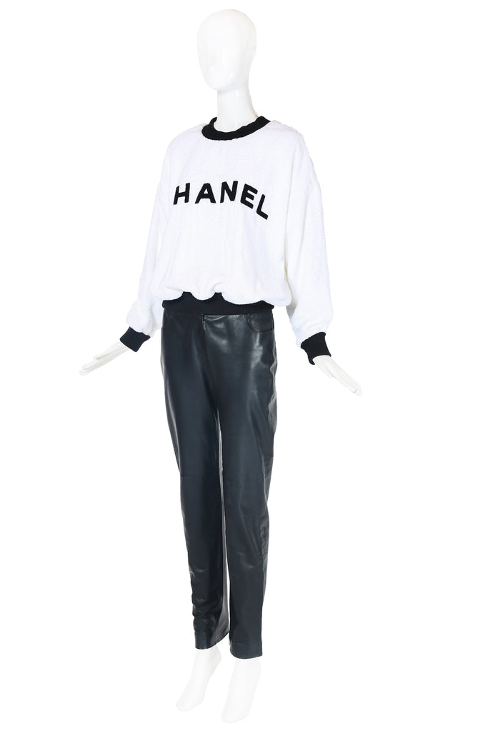 Rare Chanel White Terry Cloth Top Emblazoned with Chanel in