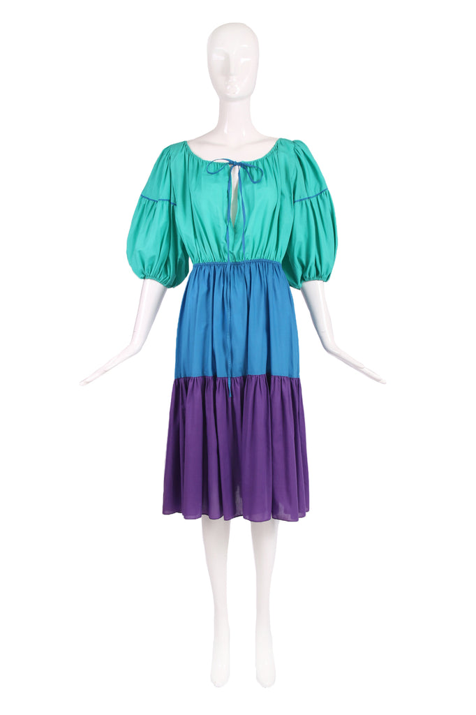 Yves Saint Laurent Green, Blue & Purple Cotton Colorblock Day Dress – Rachel Zabar Vintage
